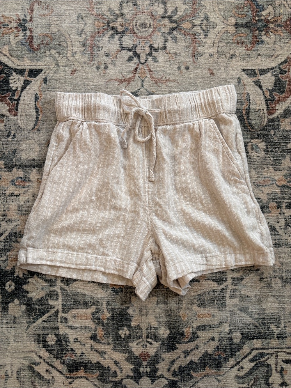 Cream striped Drawstring Women’s Shorts